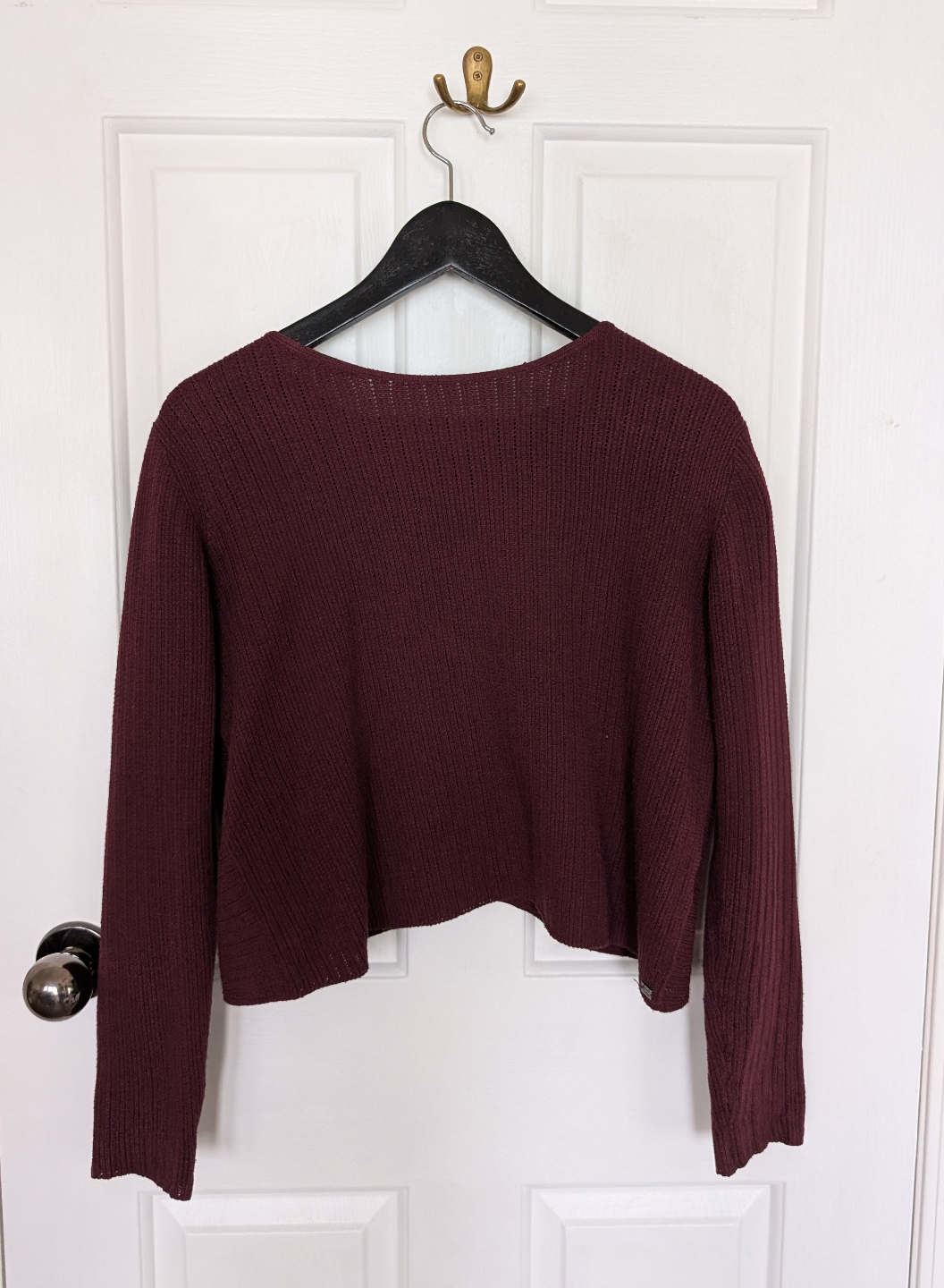 Burgundy Cropped Knit Sweater, tulip back