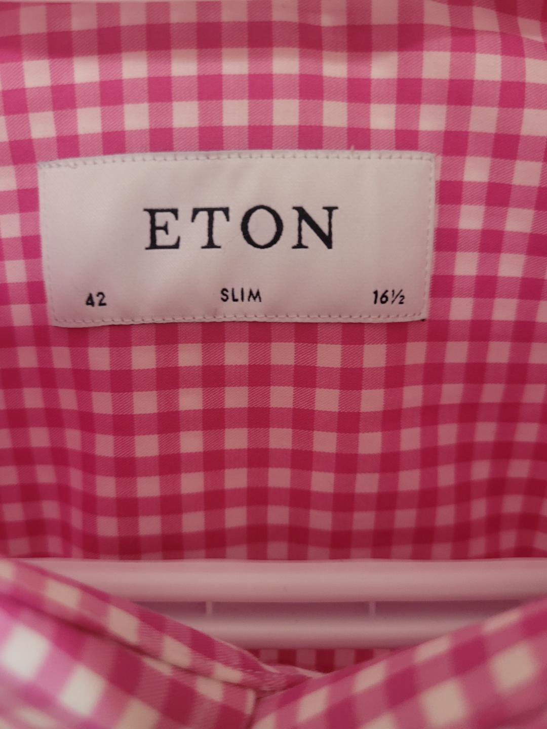 ETON Pink Gingham Slim Fit Long Sleeve Shirt - Size 42 16 1/2