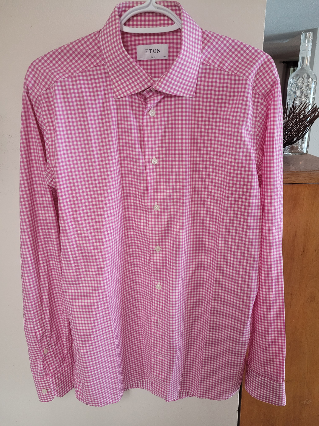 ETON Pink Gingham Slim Fit Long Sleeve Shirt - Size 42 16 1/2 - photo 3