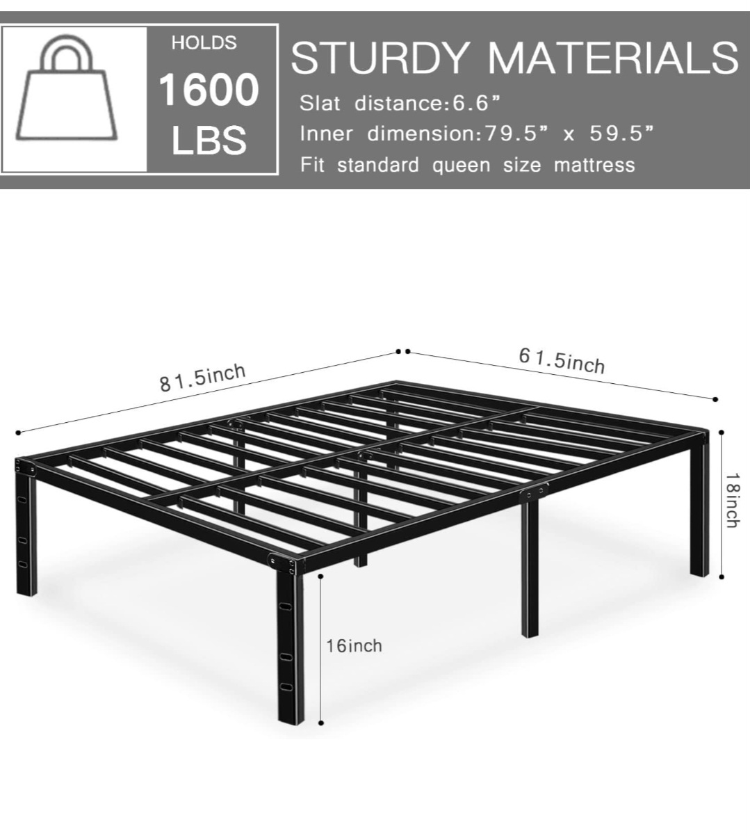 Queen Metal Platform Bed Frame with Headboard