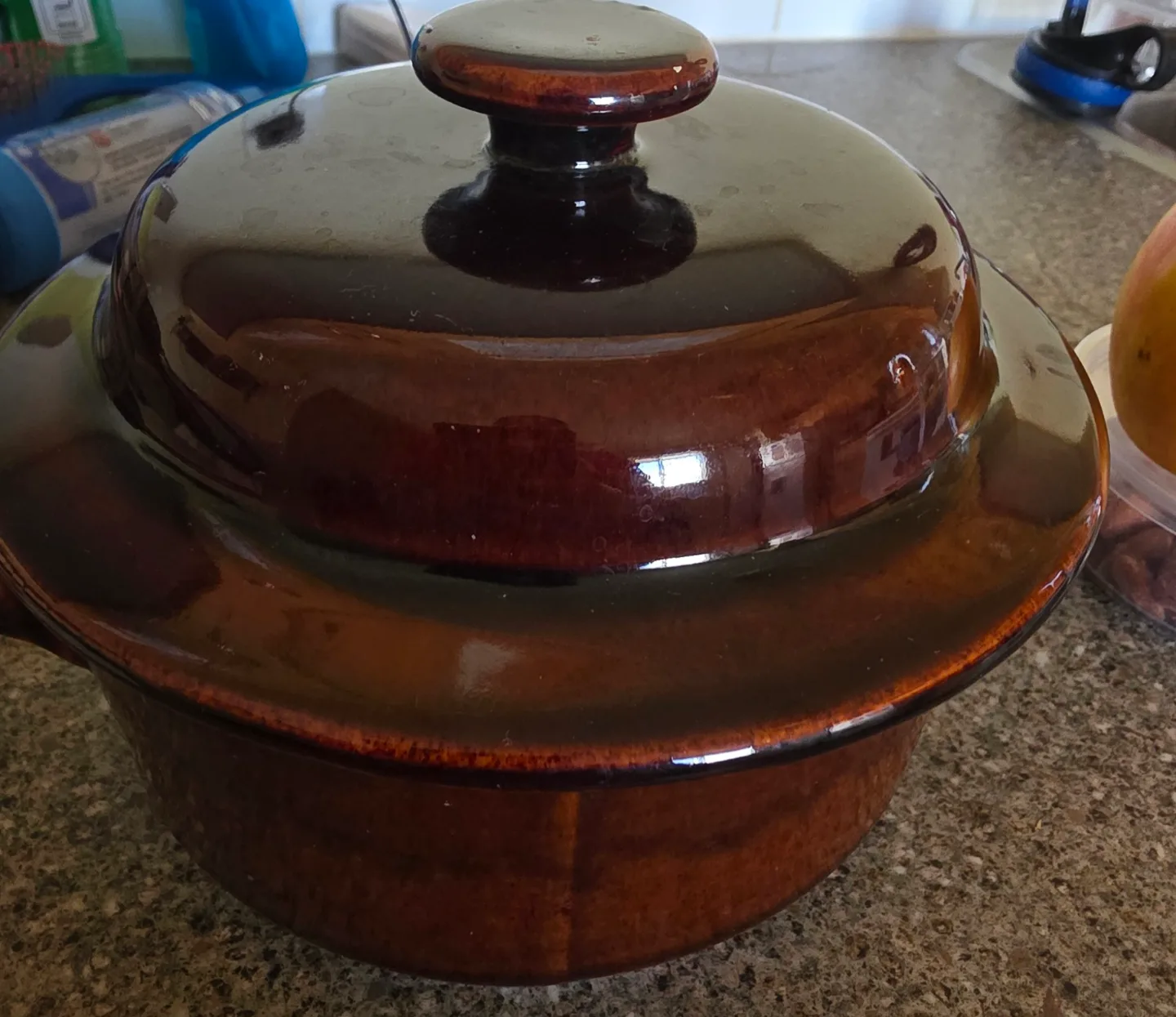 Vintage Brown Ceramic Casserole Dish with Lid thumbnail