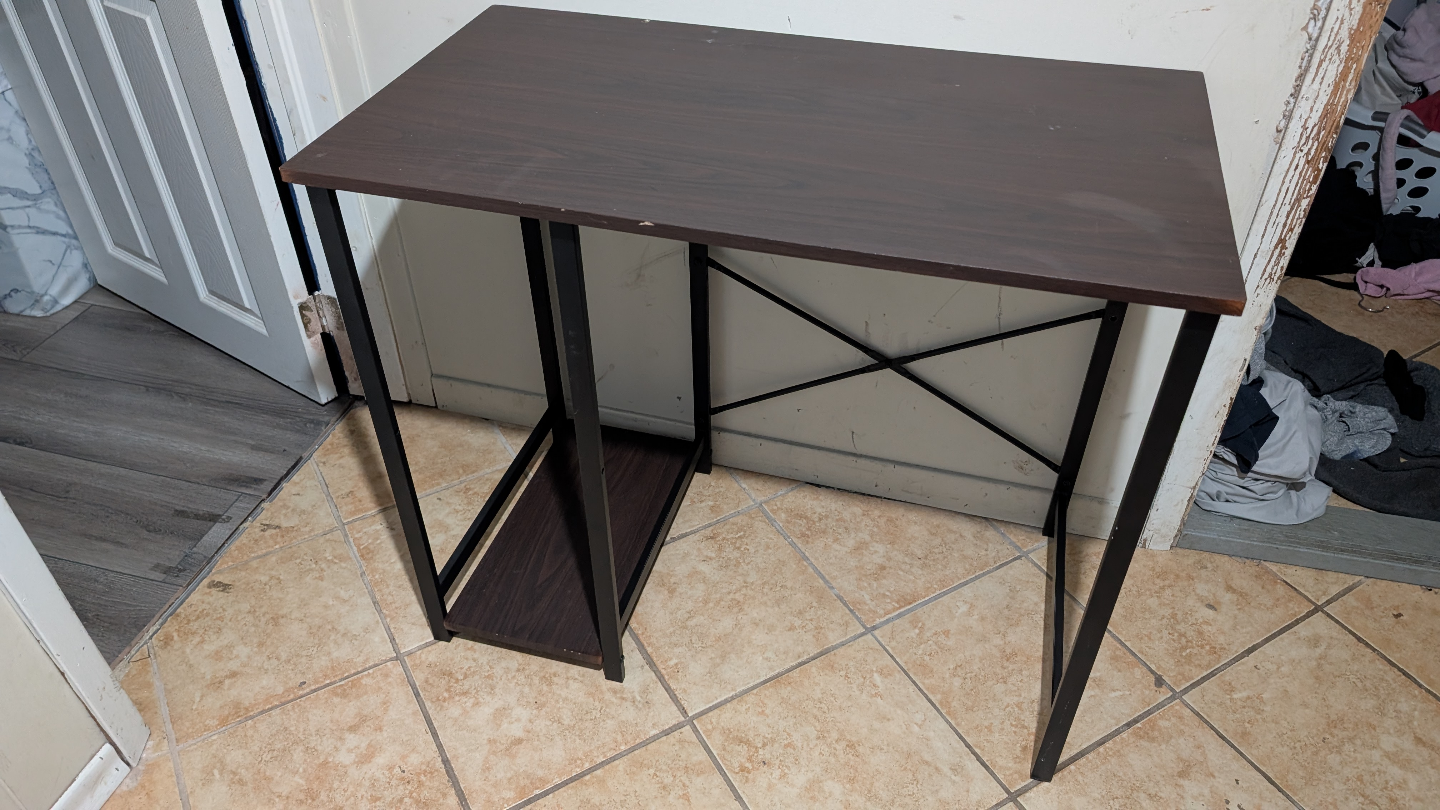 Dark Brown Writing Desk with Black Metal Frame