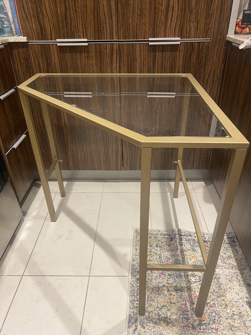 Gold Metal & Glass Top Corner Desk - perfect for condos - photo 2