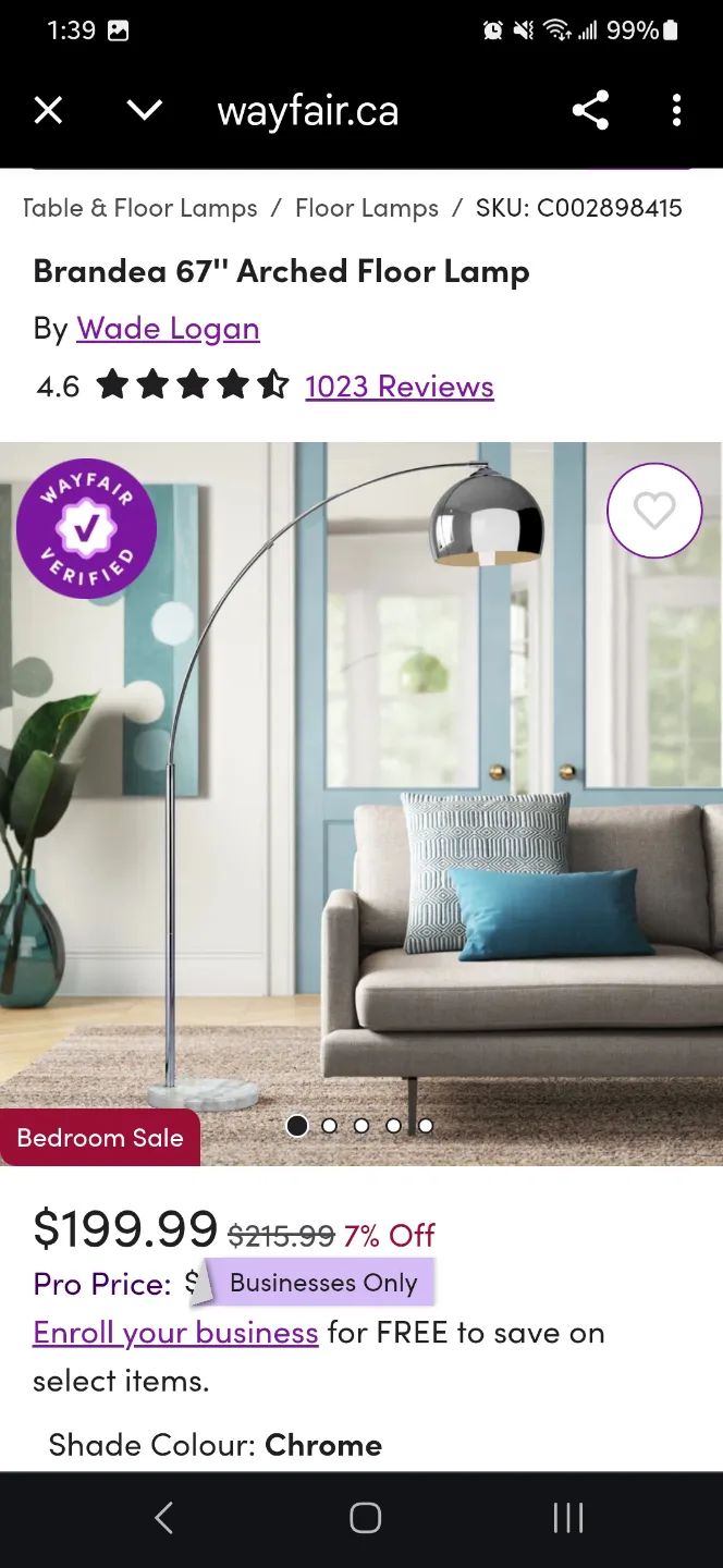 Wade Logan Brandea 67" Arched Floor Lamp - Chrome thumbnail