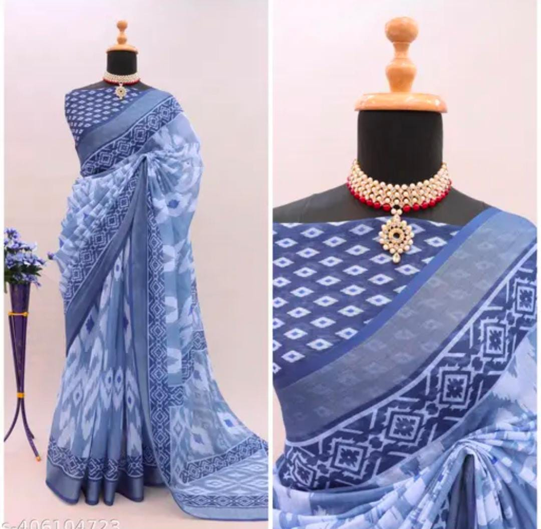 Beautiful Blue Ikat Print Saree