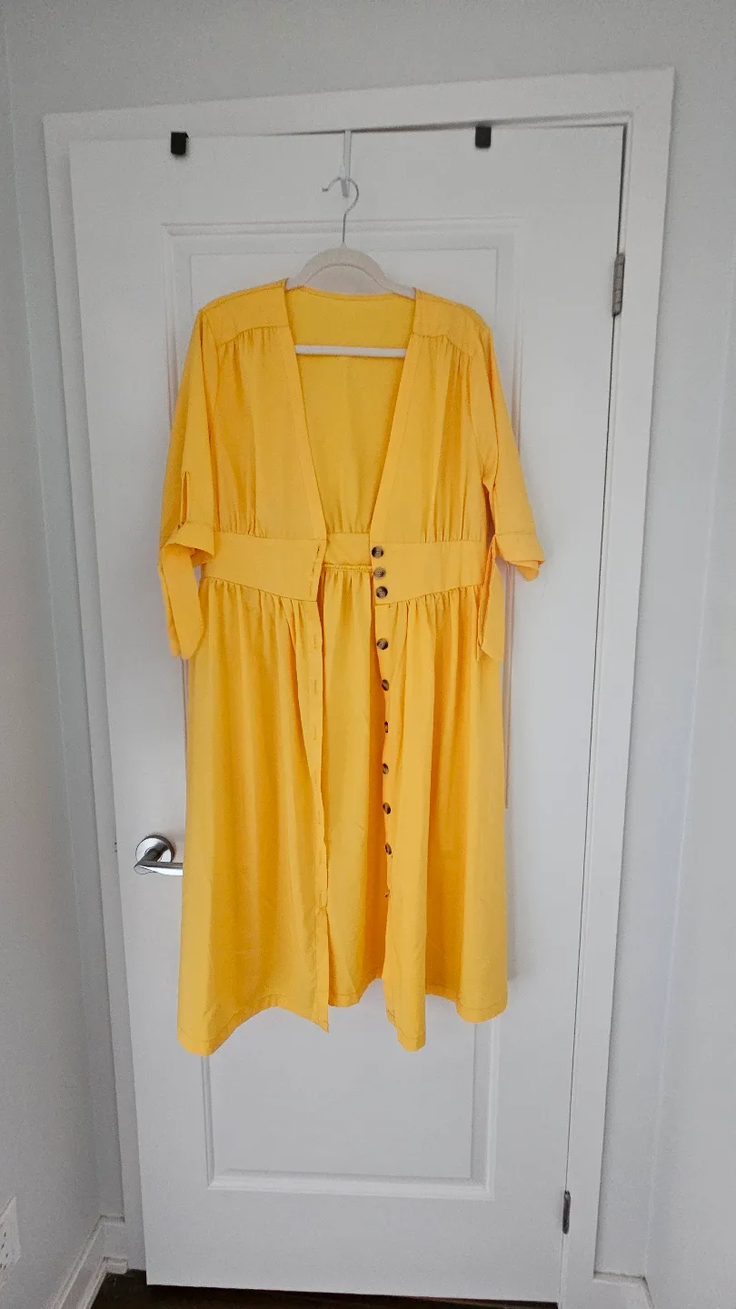 Yellow Button-Up Midi Dress, Size Medium thumbnail