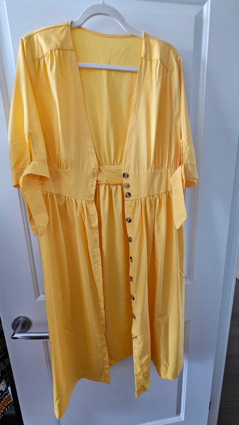 Yellow Button-Up Midi Dress, Size Medium image indicator(5)
