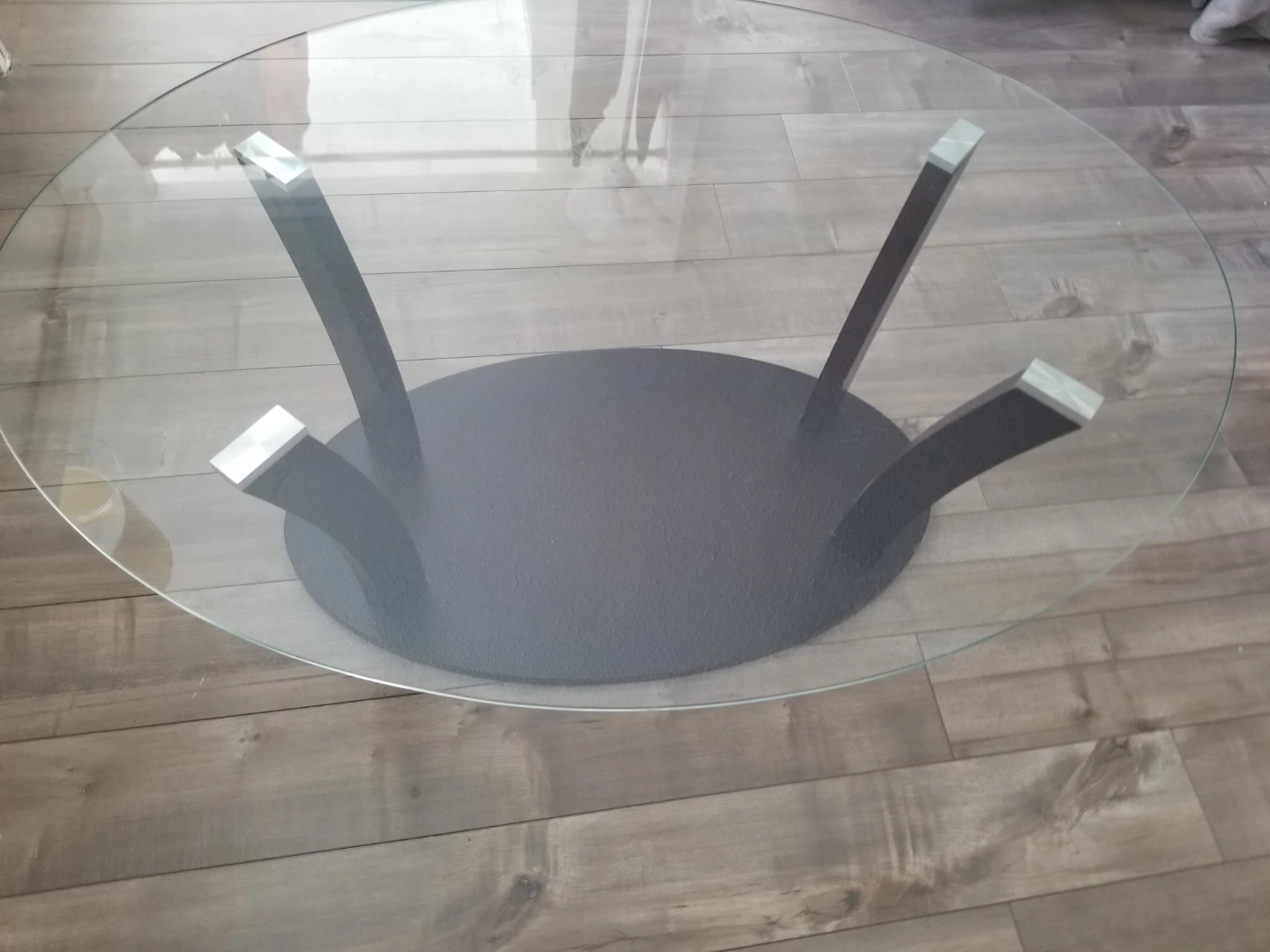 Round Glass Coffee Table with Dark Brown Base