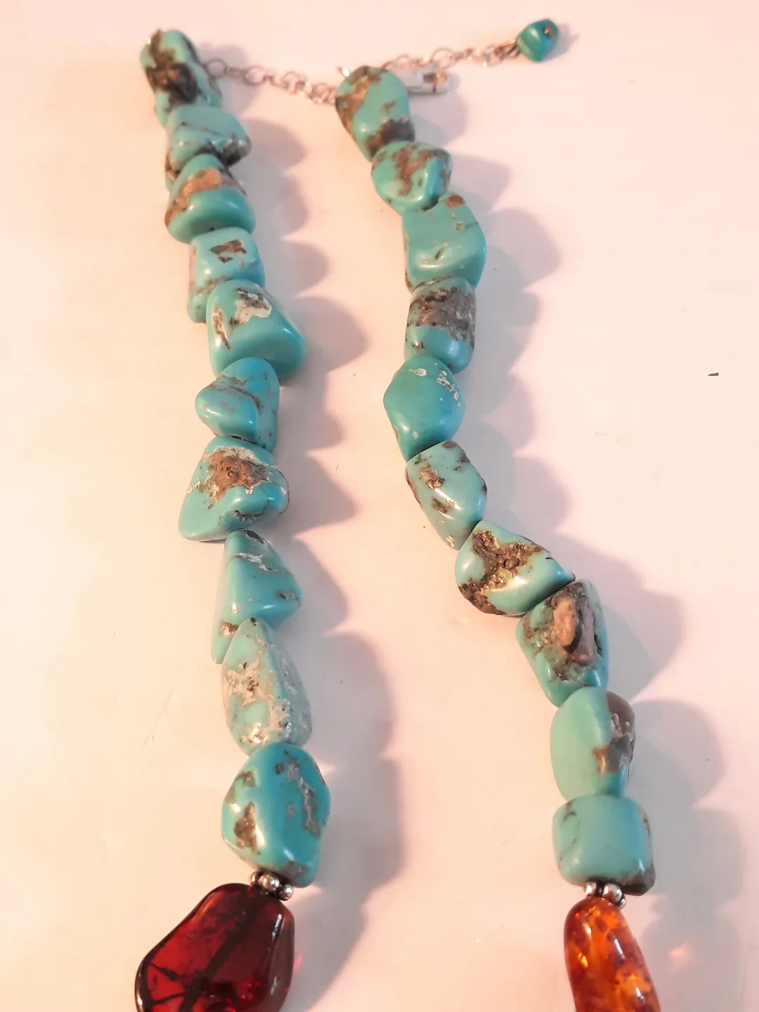 Turquoise and Amber Necklace with 925 silver clasp image indicator(9)