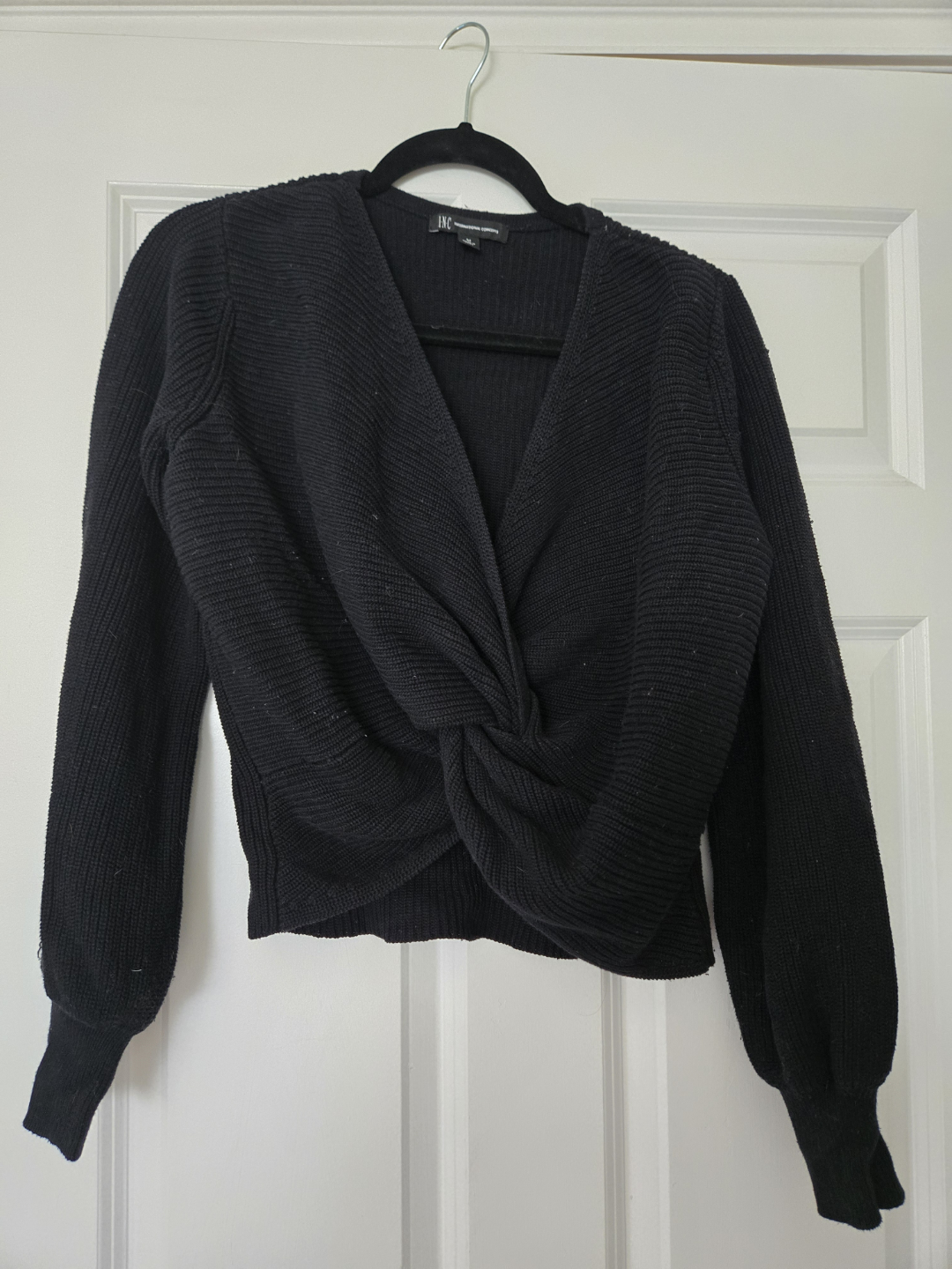 Black Twist Front Knit Sweater