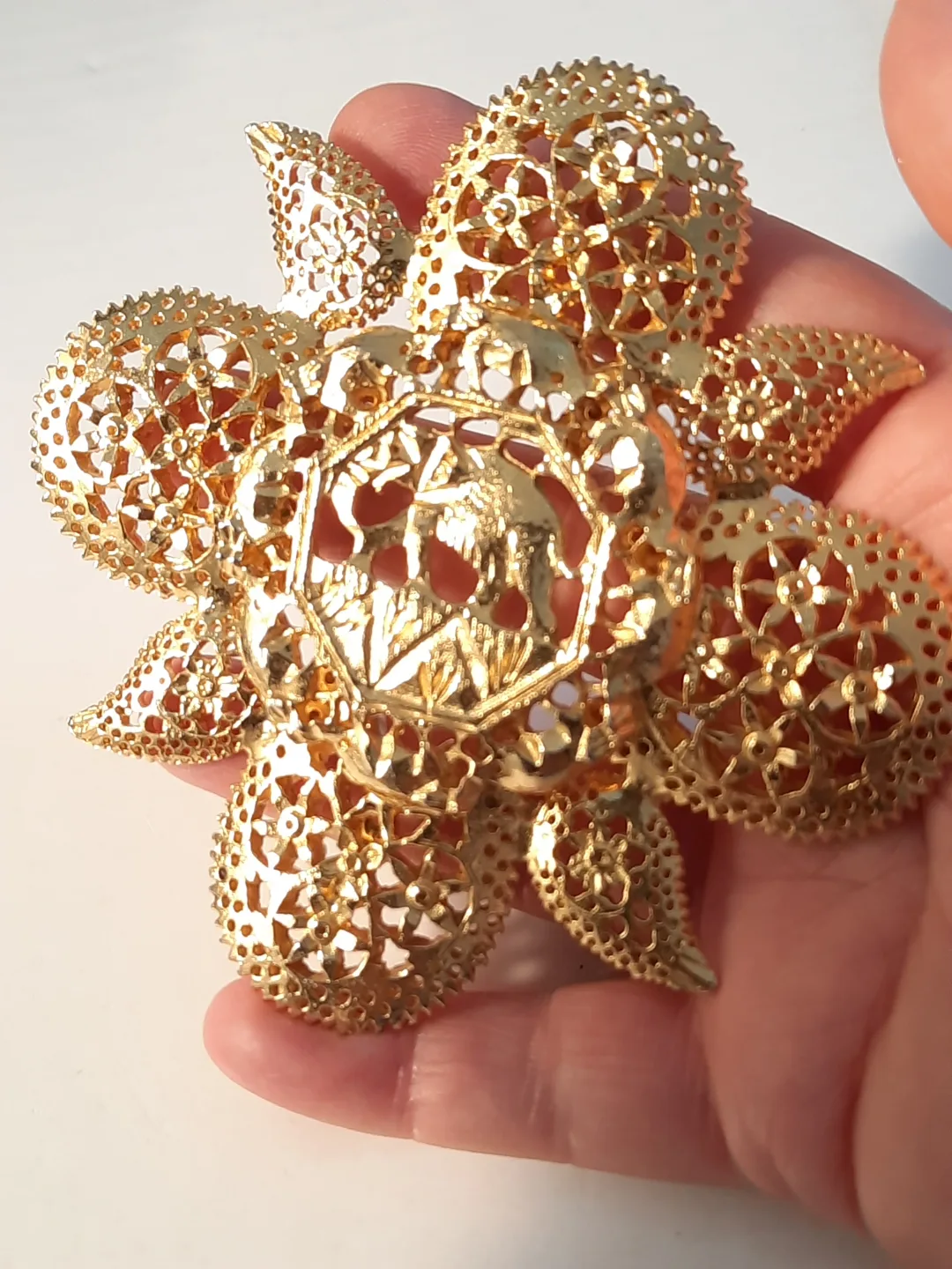 24 k gold plate huge pendant with elephant thumbnail