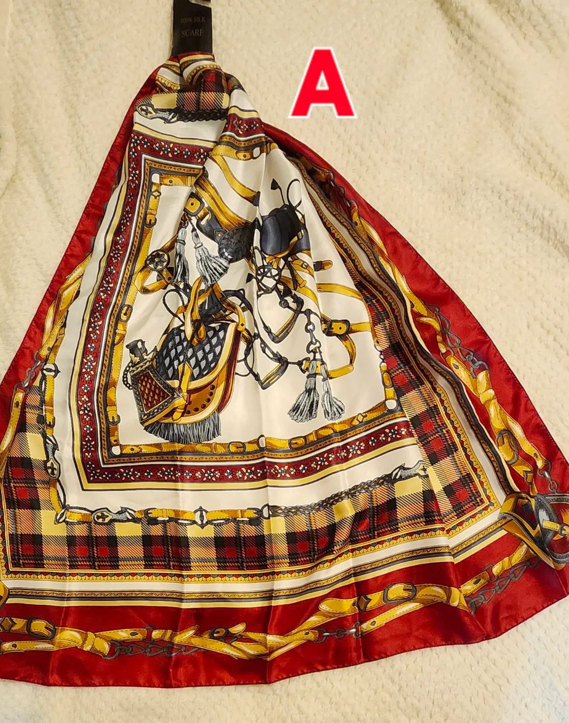 Two vintage scarves,one silk another one polyester thumbnail