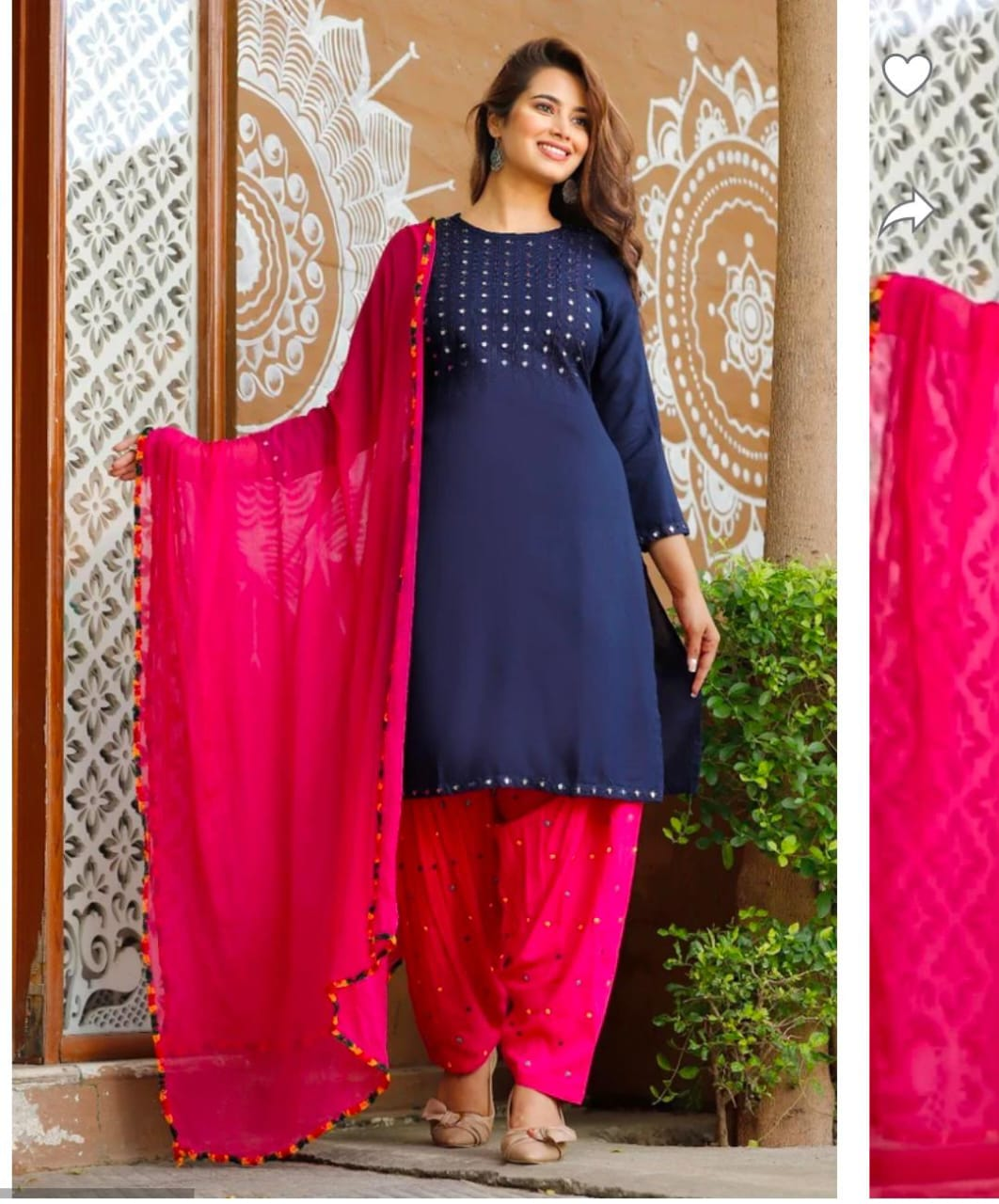 Navy Blue and Pink Salwar Kameez with Dupatta