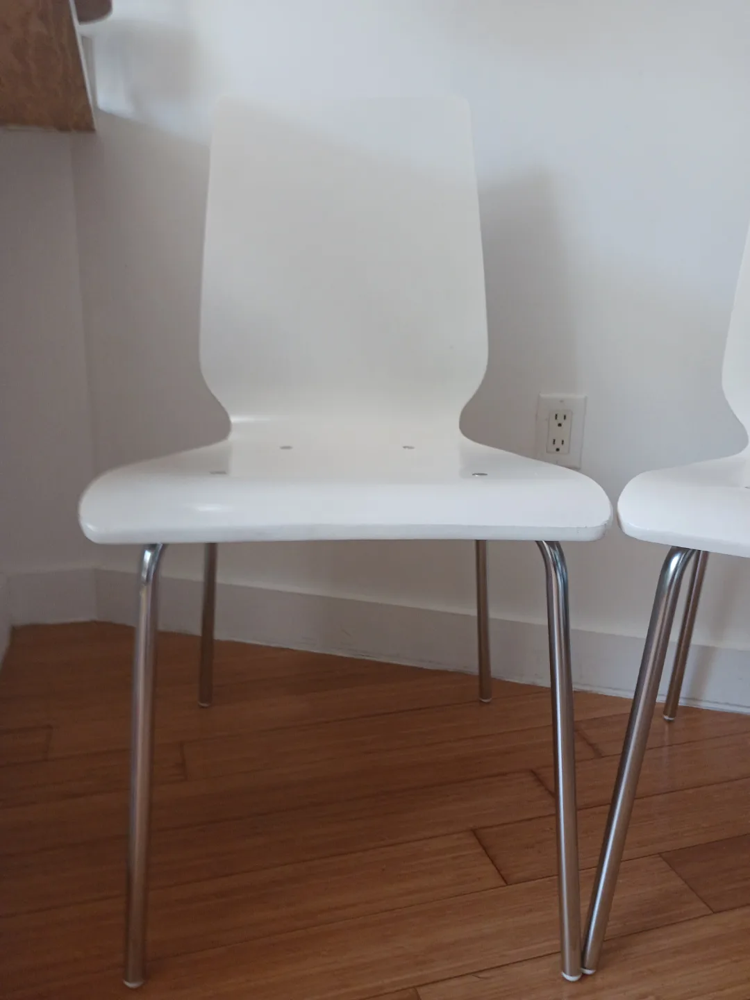 Pair of White Modern Dining Chairs with Chrome Legs image indicator(2)