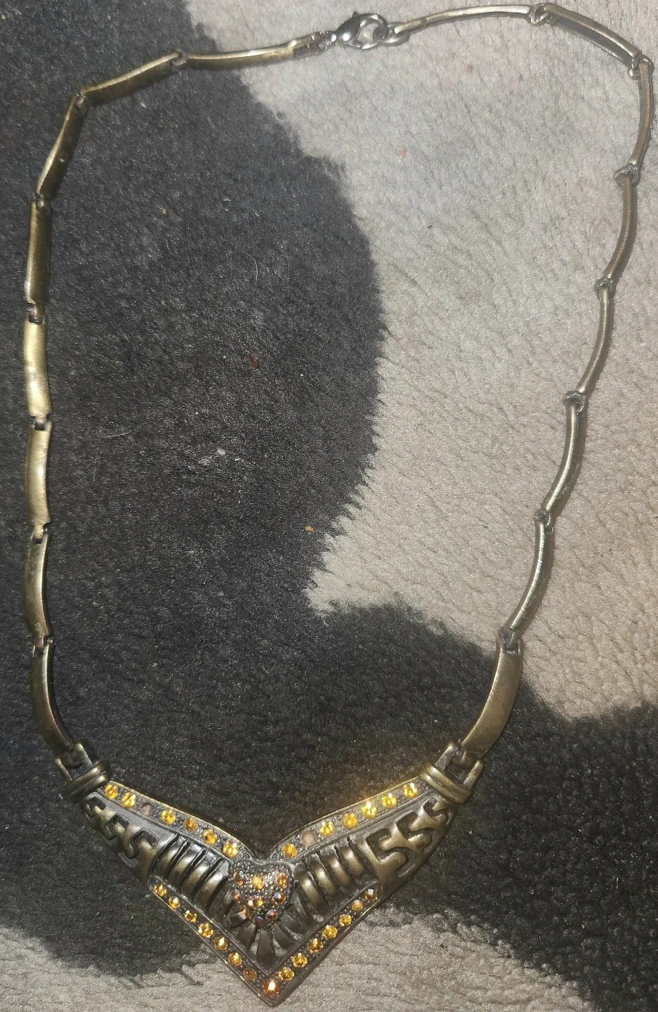 Vintage Gold Tone Statement Necklace with Yellow Rhinestones thumbnail