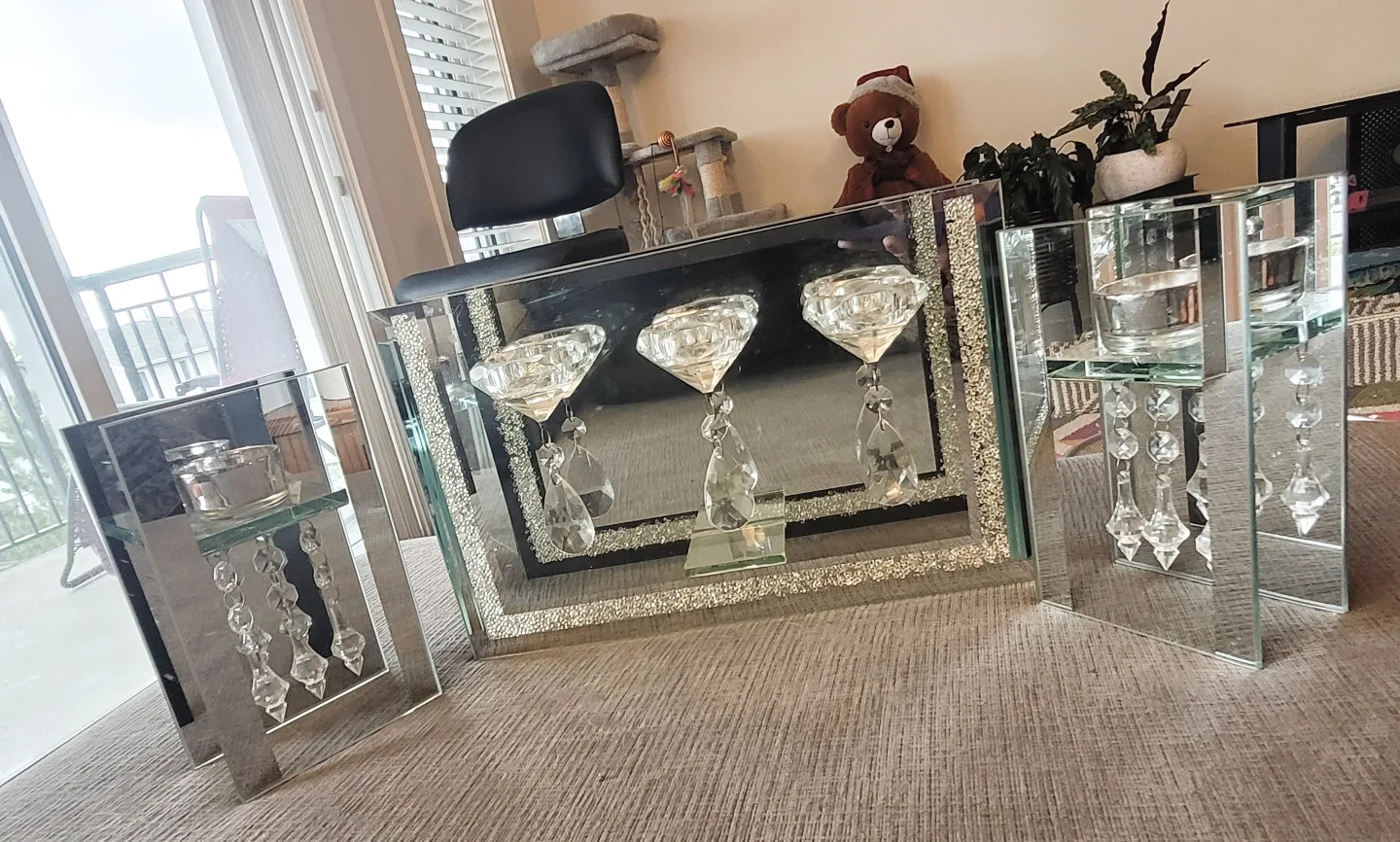 Luxury Crushed Crystal tealight Candle Holders & Mirror image indicator(6)