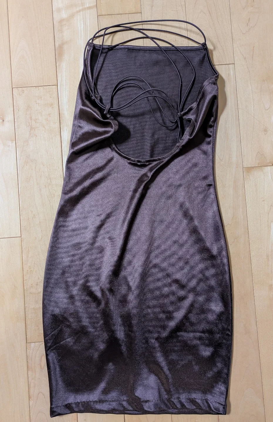 Brown Satin Mini Dress with Open Back image indicator(2)