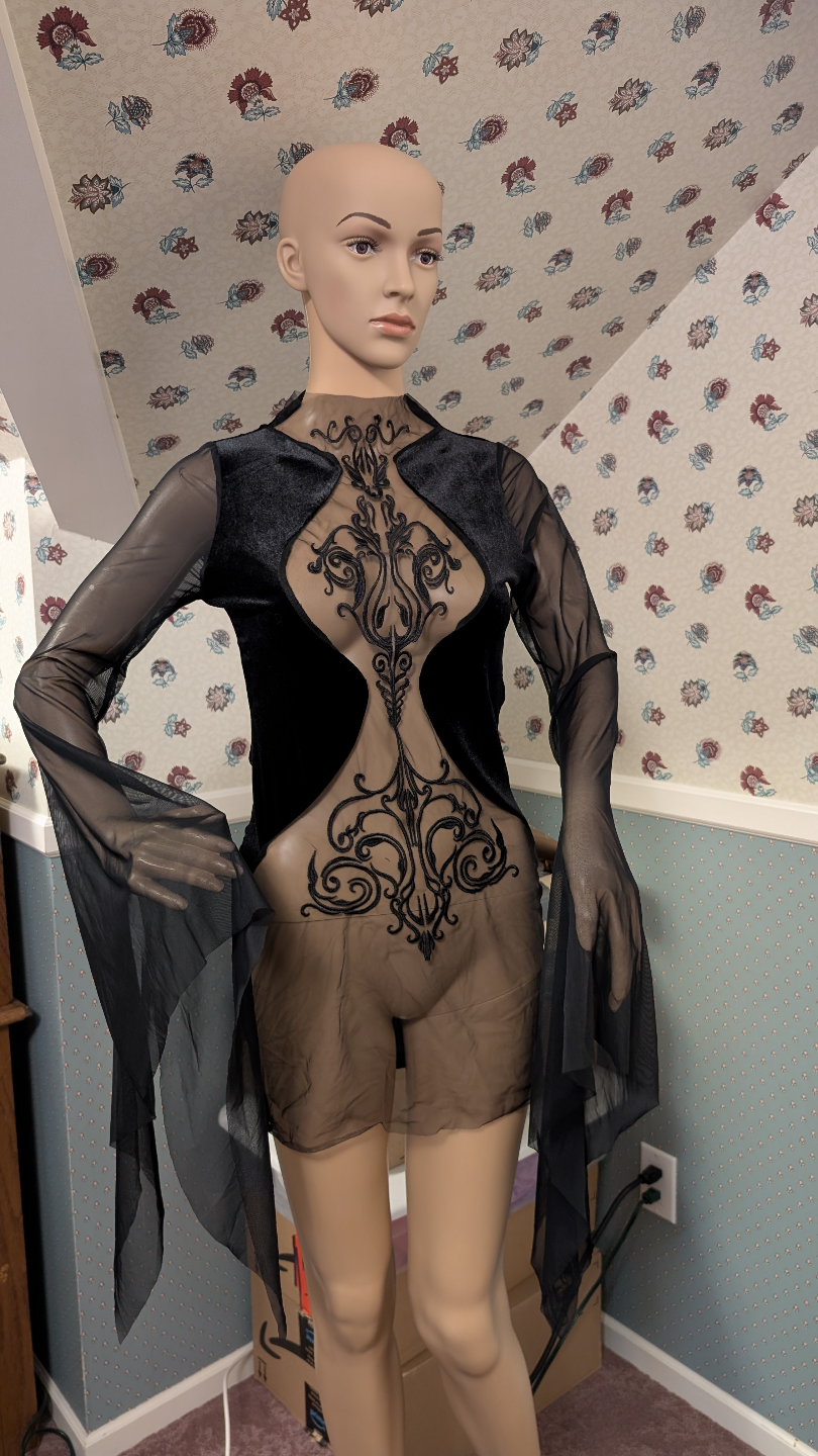 Unique Halibuy Black Dress with Embroidered Front