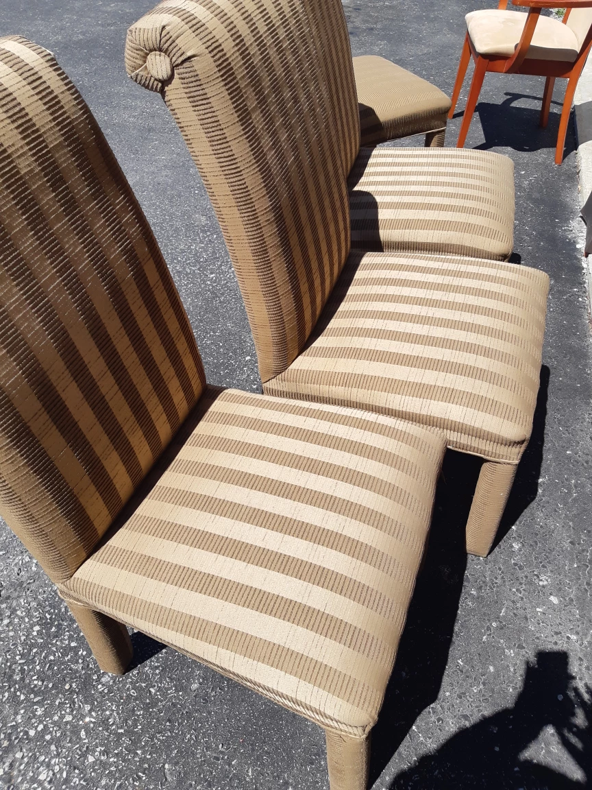 Set of Four Beige and Brown Striped Dining Chairs - photo 3