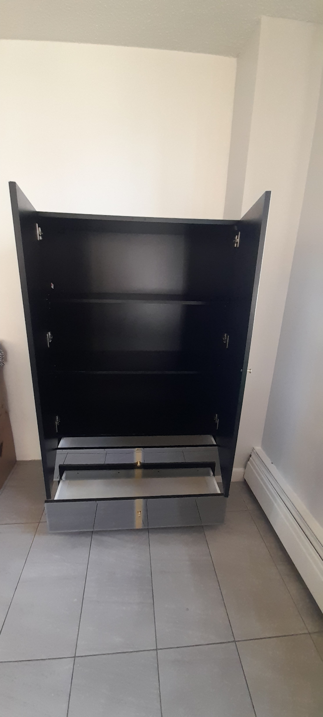 Black mirrored armoire with two drawers