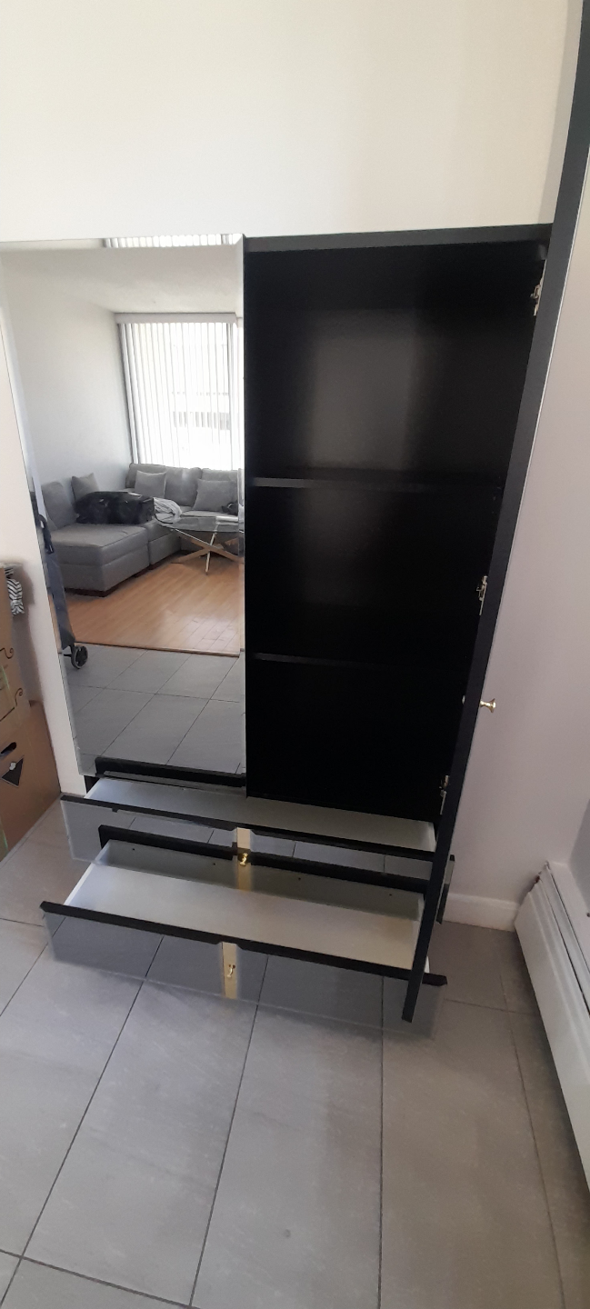 Black mirrored armoire with two drawers - photo 2