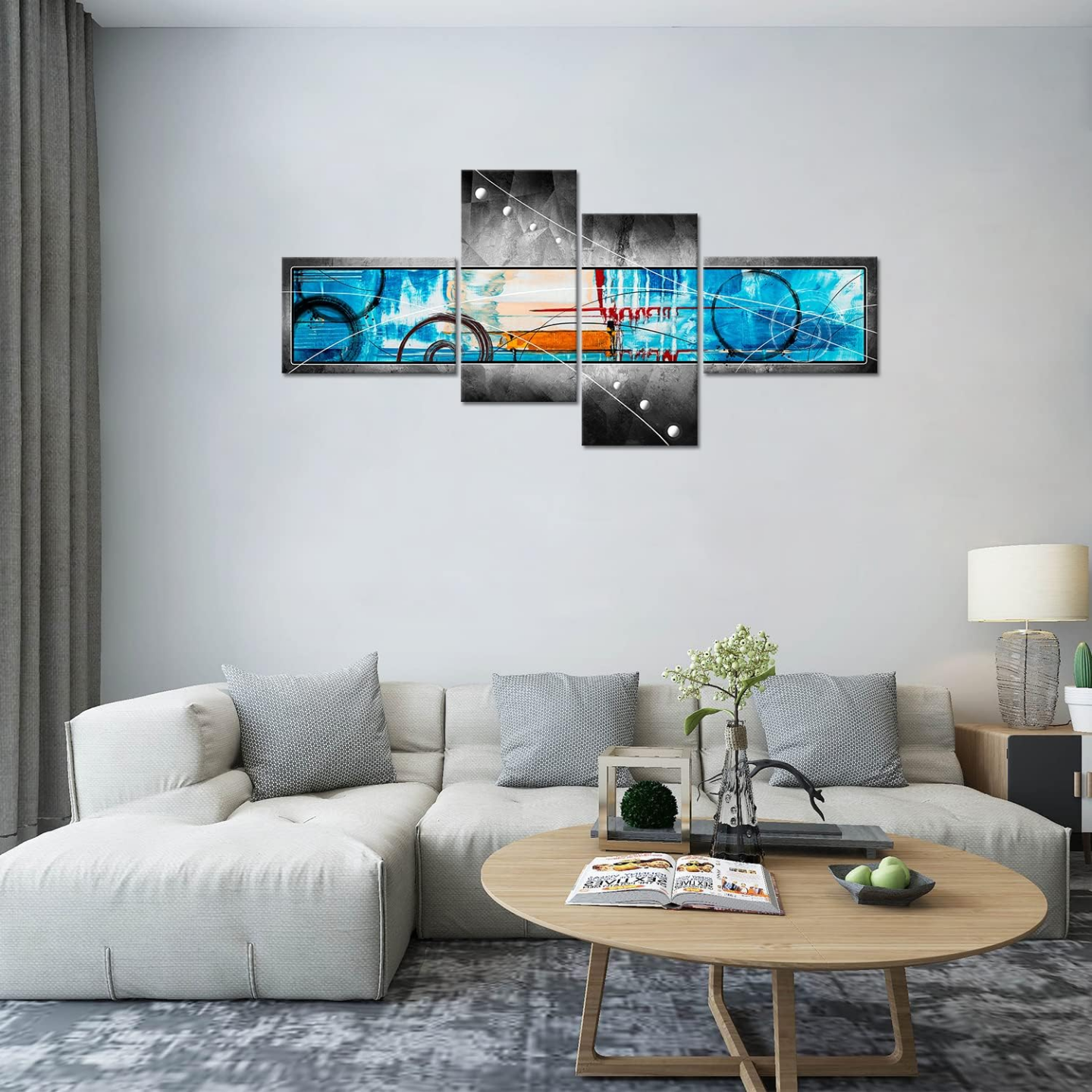 Abstract Blue and Grey 5-Piece Canvas Wall Art - photo 5