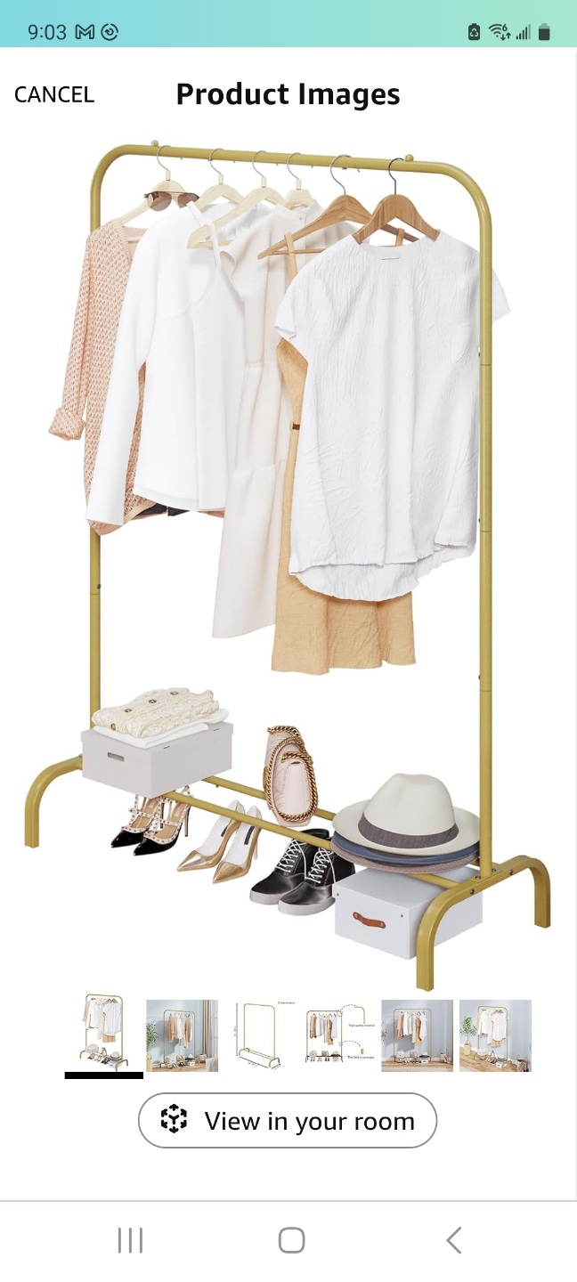 Gold Metal Clothing Rack with Shelf
