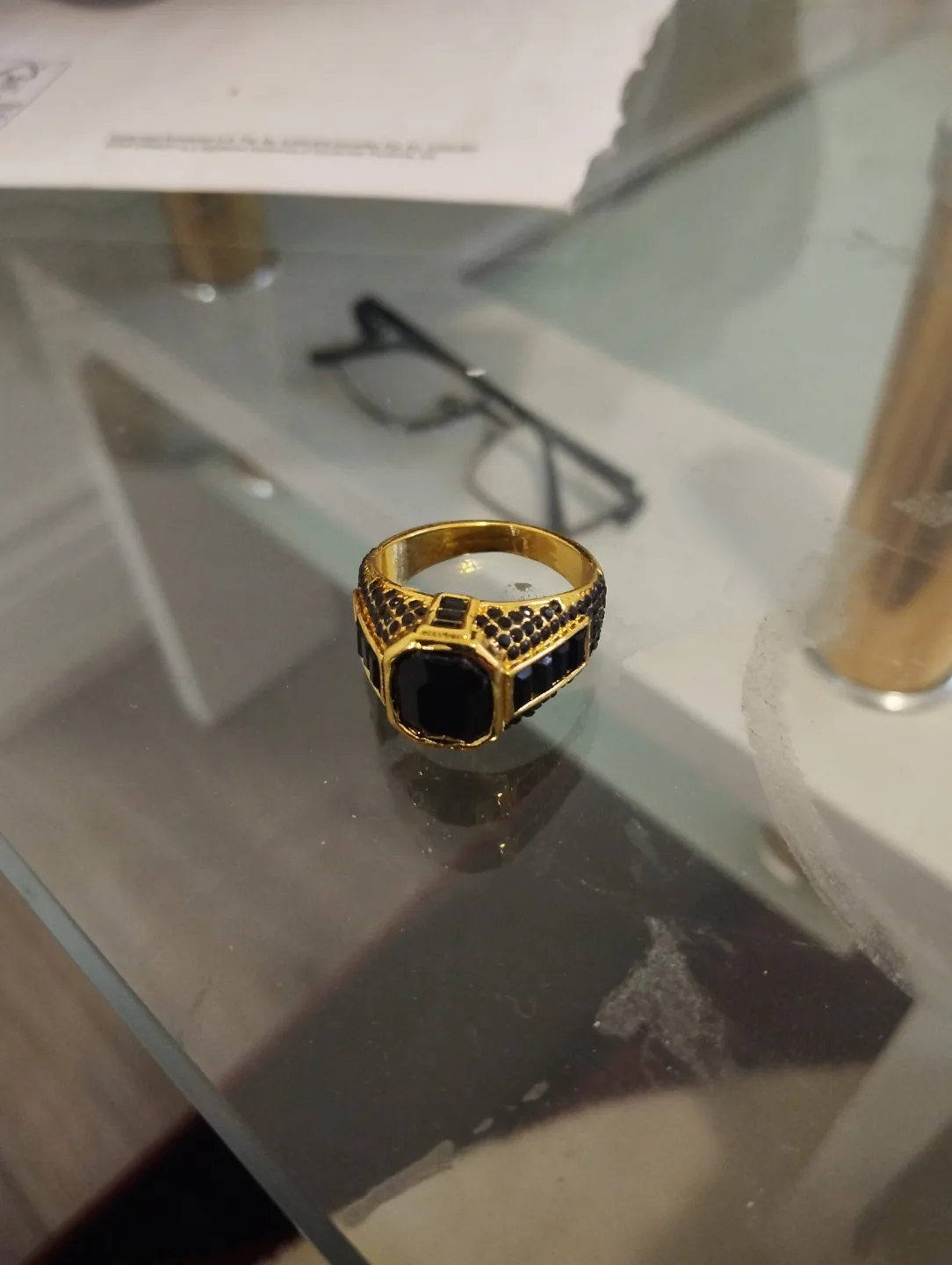 Men's Gold Black Stone Ring thumbnail
