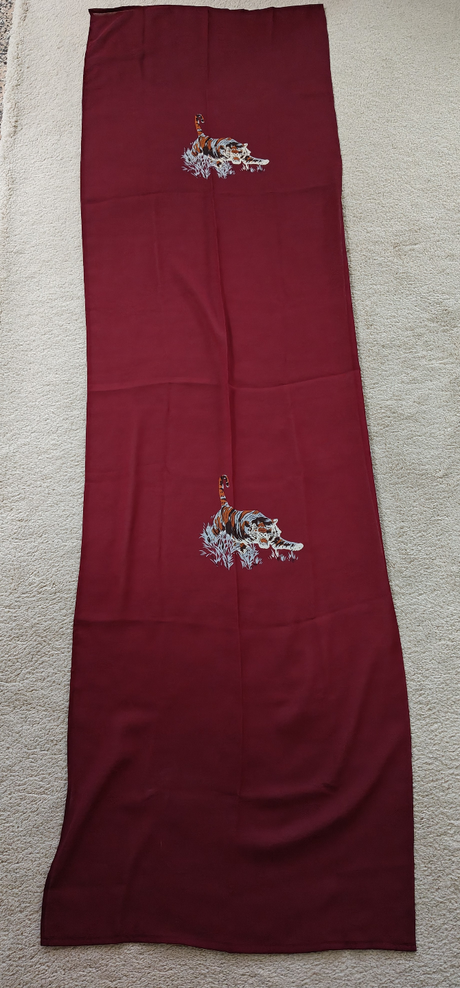 Burgundy embroidered tiger scarf