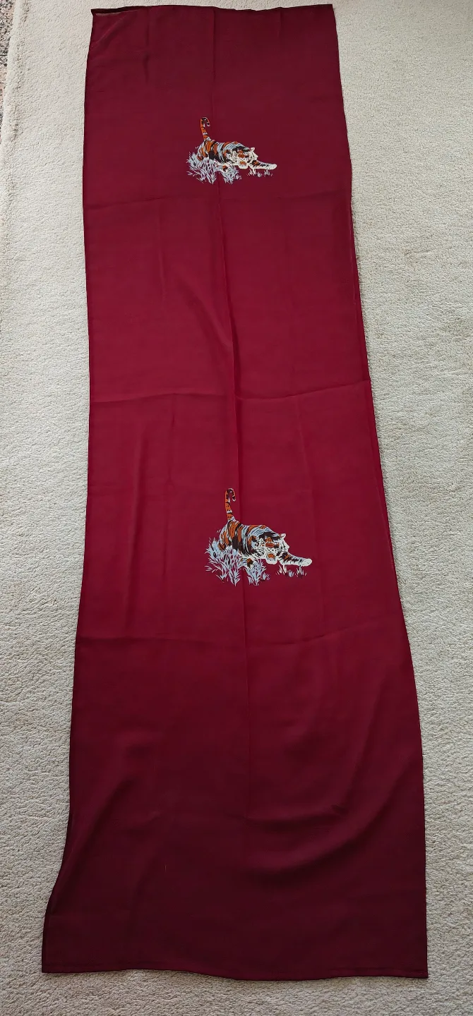 Burgundy embroidered tiger scarf thumbnail