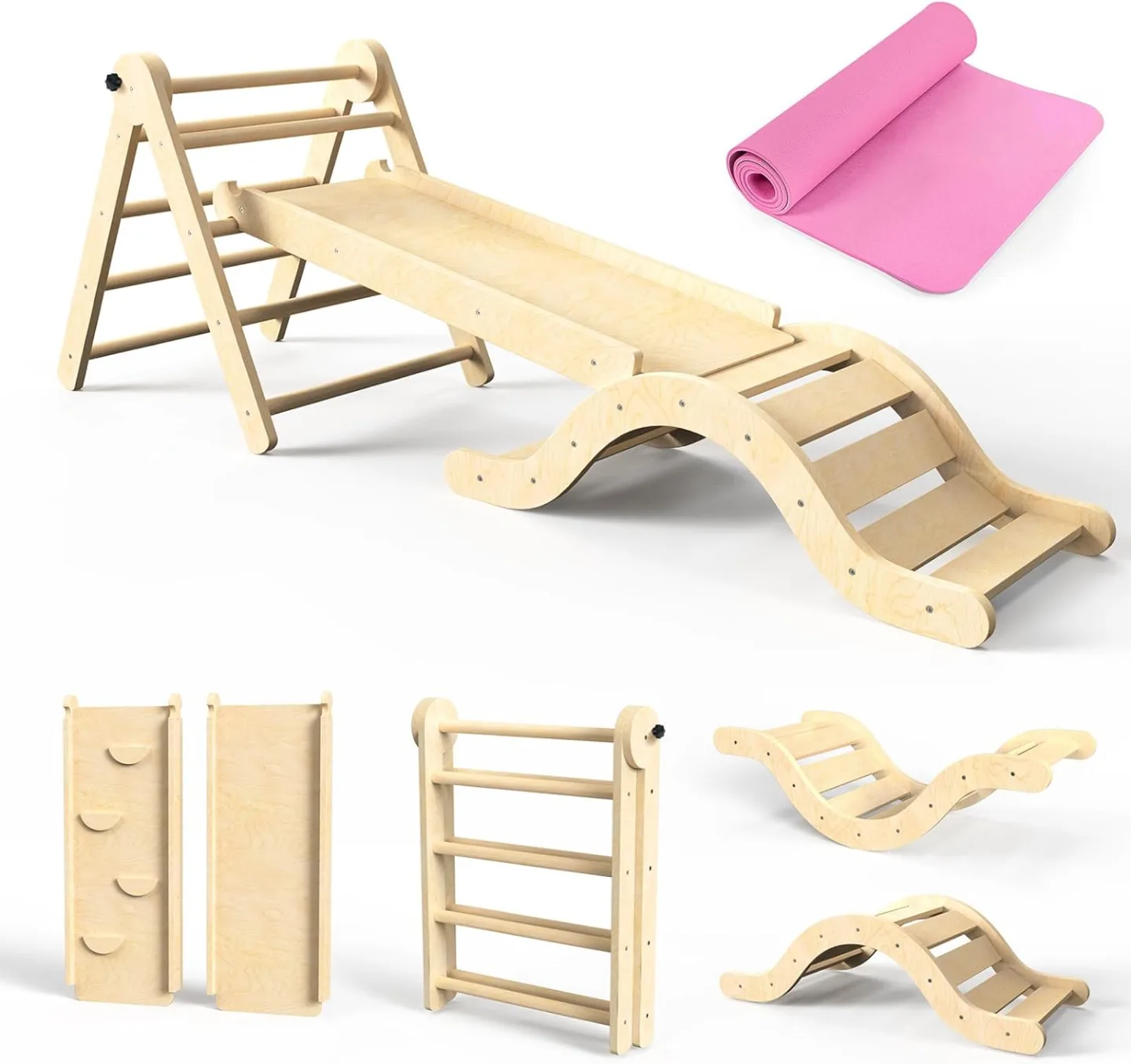 Wooden Play Set with Slide and Climbing Triangle thumbnail