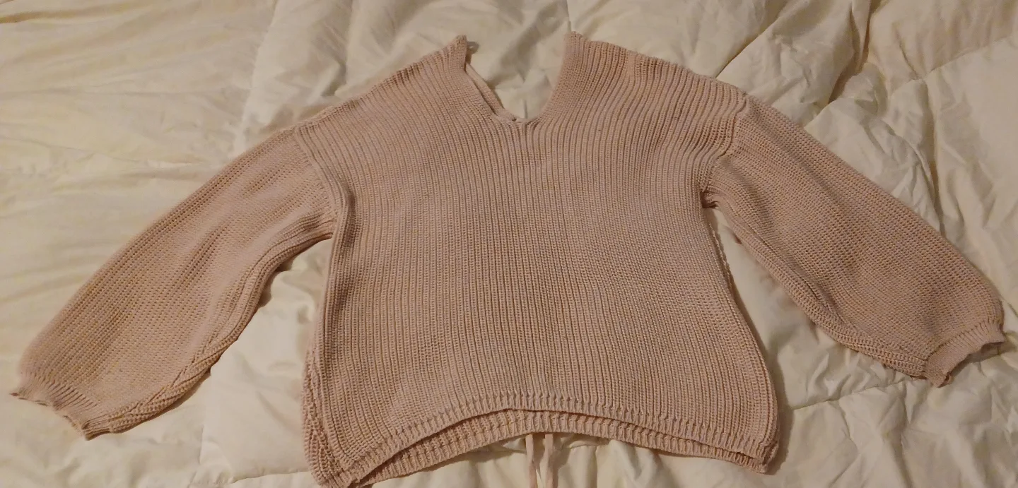 Pink Knitted Sweater with Lace-Up Detail image indicator(2)