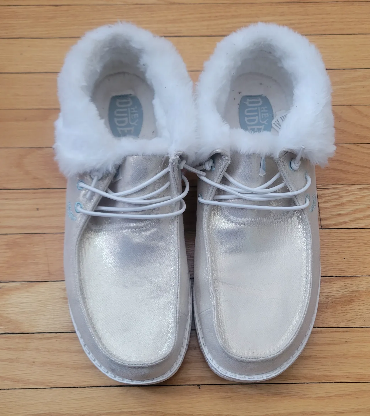 Metallic Silver Fur Lined Slip-ons thumbnail