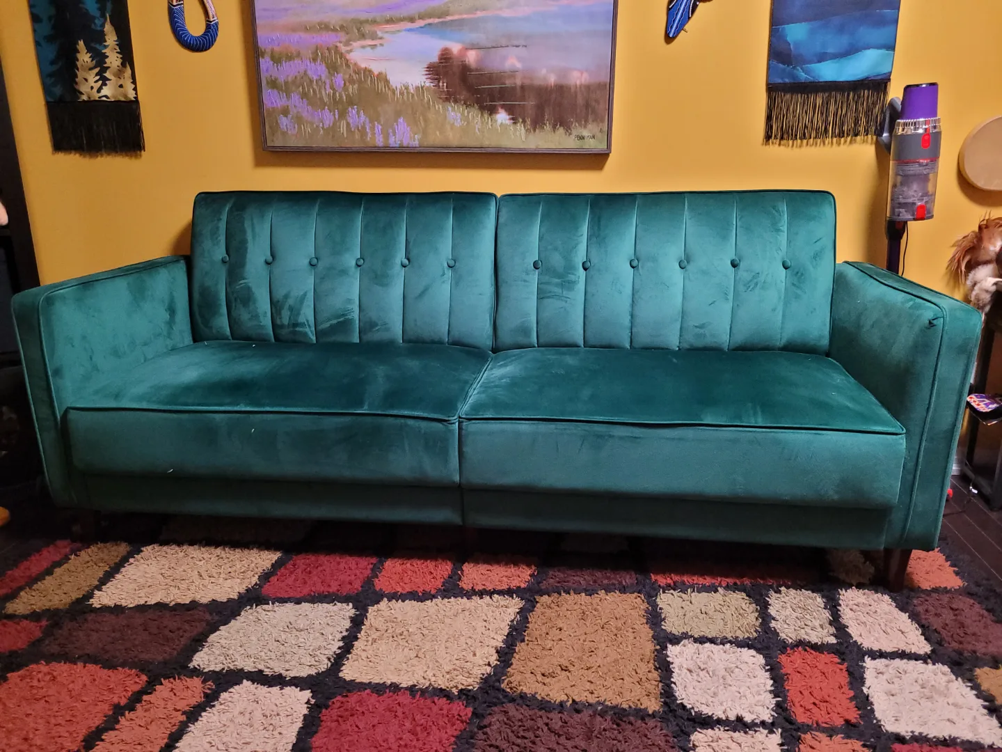 Emerald Green Velvet Futon Sofa Bed 🛋 #freecycle image indicator(2)