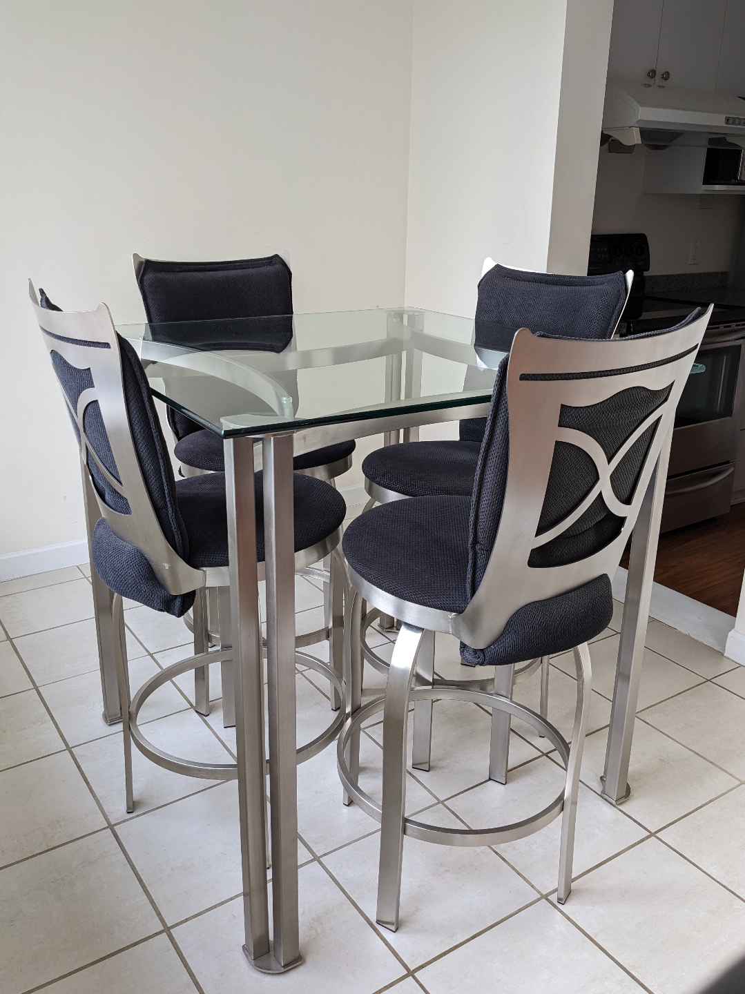 Bar Height Glass Dining Room Table w/ Chairs