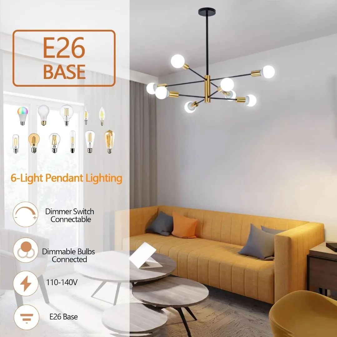 8-Light Sputnik Chandelier, Black and Gold, Height Adjustable image indicator(3)