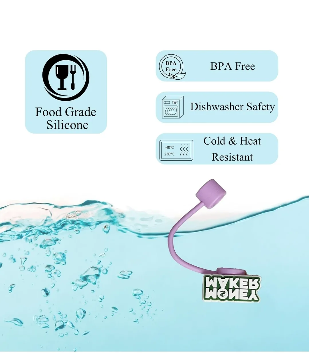 Set of 5 Cute Money-themed Silicone straw Covers image indicator(6)