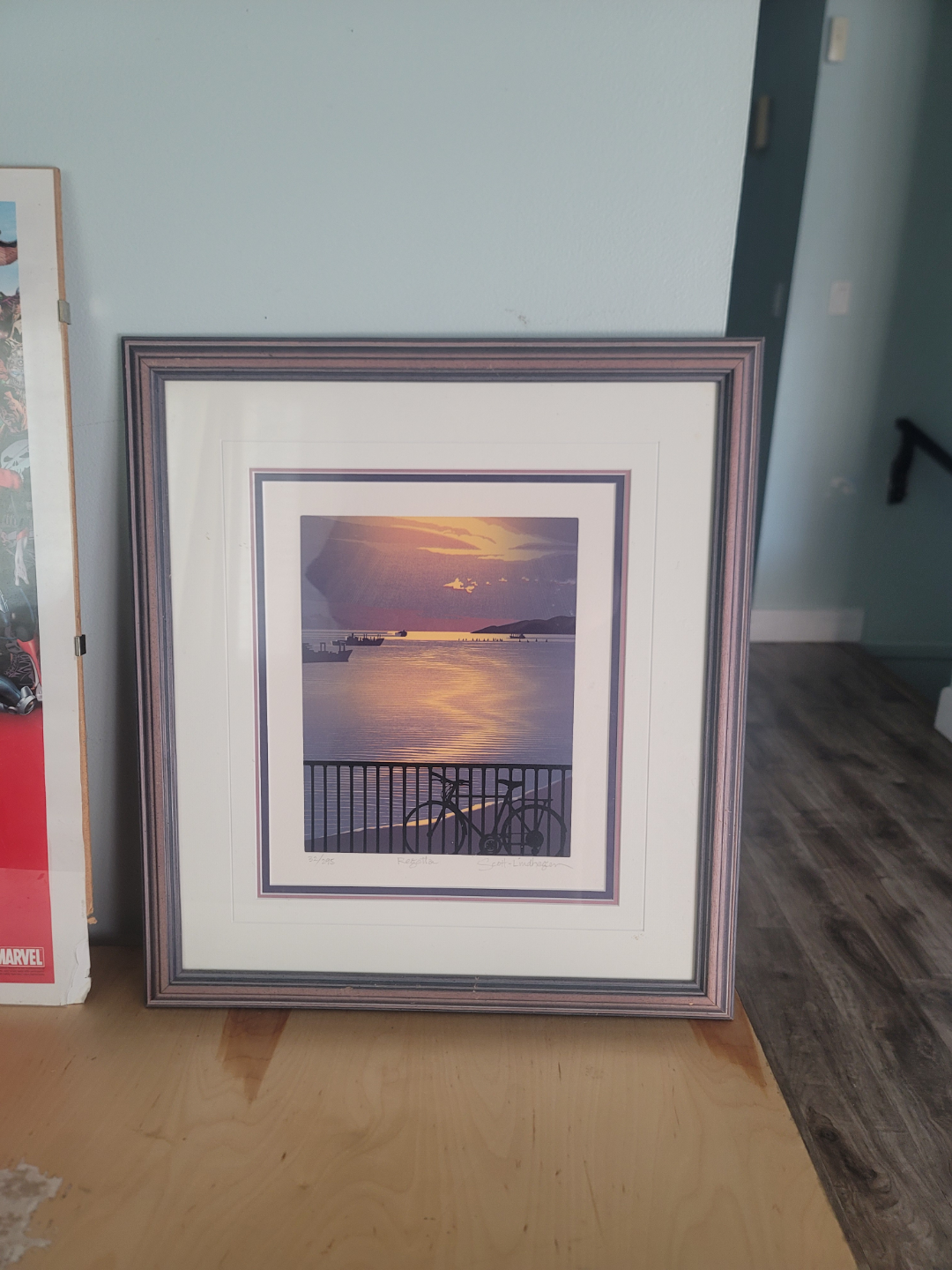 Framed Serigraph Print of Sunset Landscape