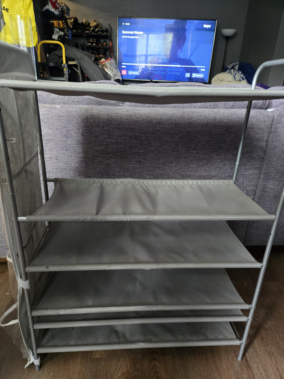 Grey Fabric 5-Tier Shoe Rack with Side Pockets - photo 2
