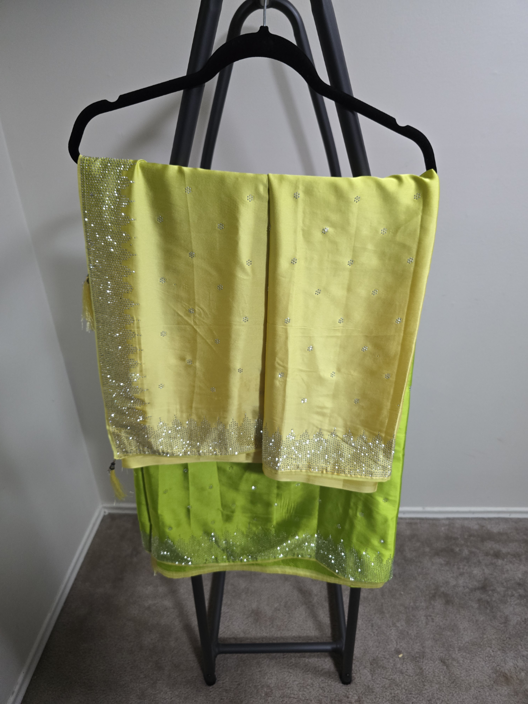 Lime Green and Yellow Beaded Saree