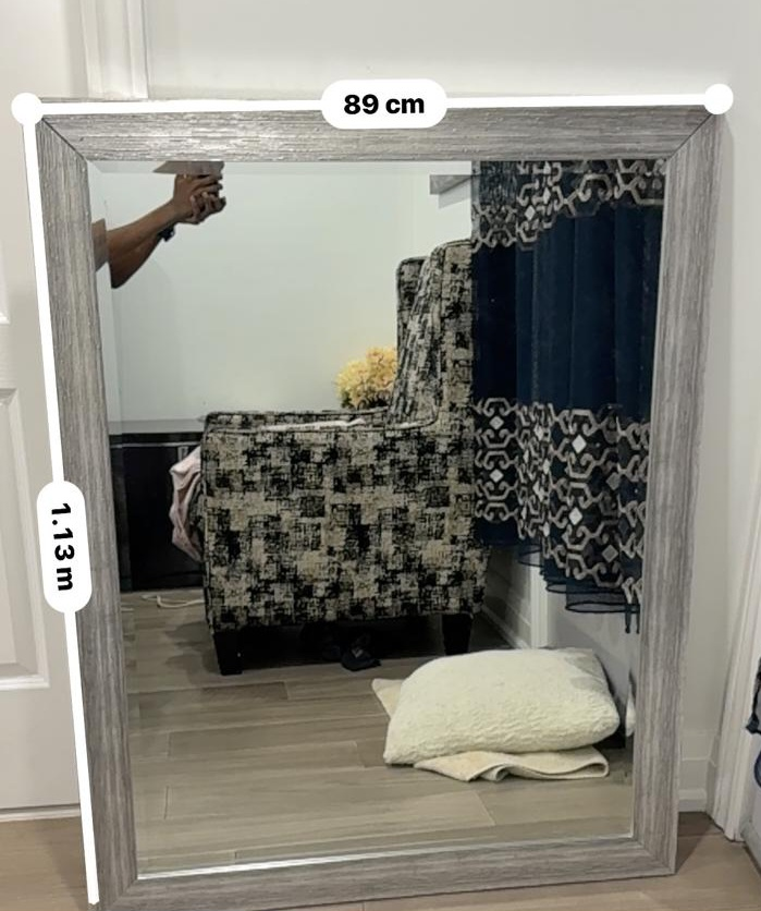 Large Grey Framed Mirror - 89cm x 113cm