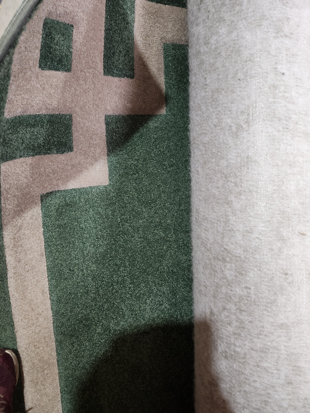 Rolled Area Rug - Green and Beige Geometric Design