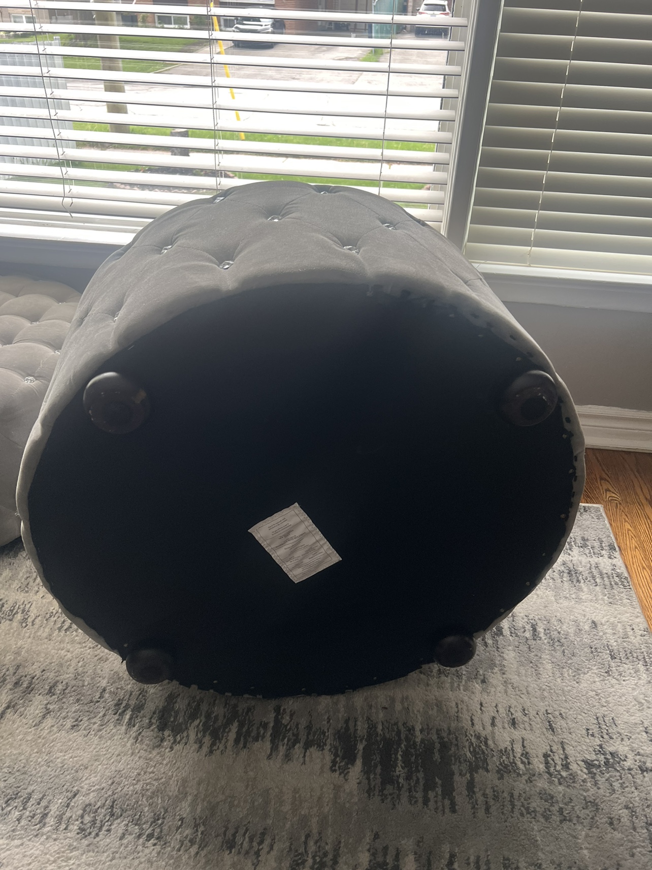 Grey Tufted Ottoman with Crystal Accents - photo 4