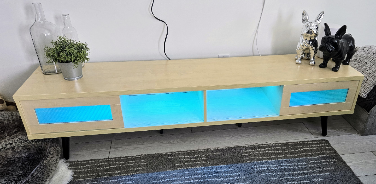 Besiter 70 inch Mid-Century Modern TV Stand with LED Lights