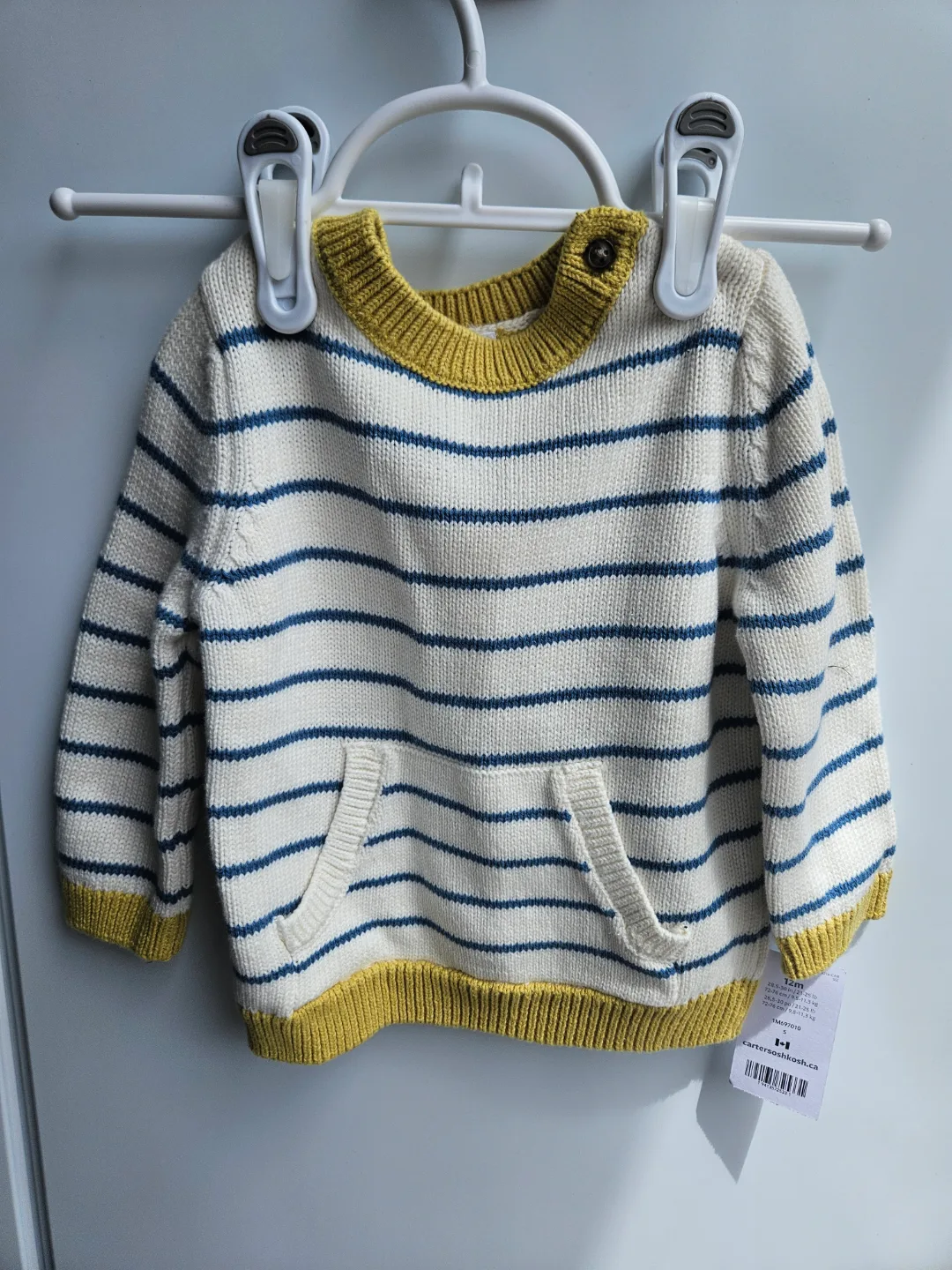 Carter's OshKosh 12m Baby Sweater, Striped, Yellow and Blue thumbnail