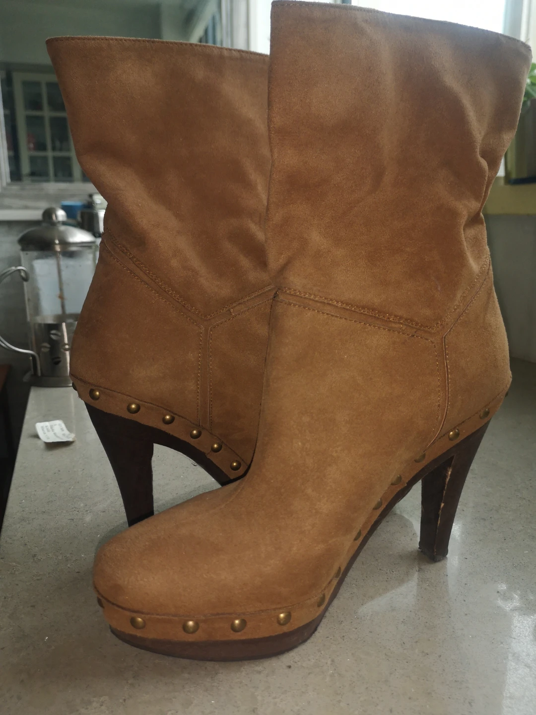 Stella McCartney Brown faux Suede Bootie Heels, Size 6 - photo 4