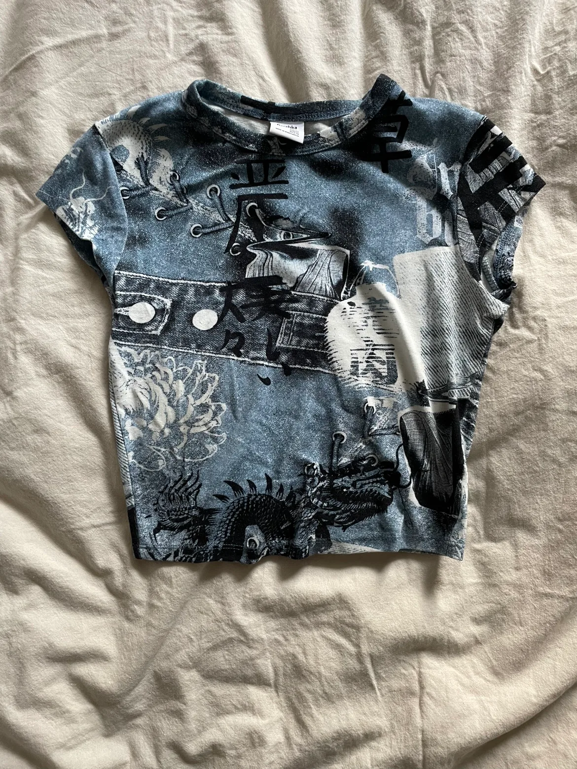 Patterned Blue Baby Tee thumbnail