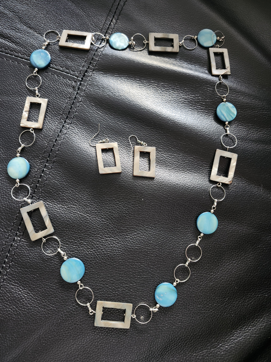 teal blue grey metallic Necklace and Earring Set #freecycle 🍁