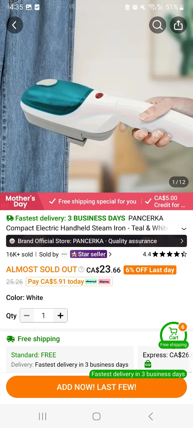 PANCERKA Compact Electric Handheld Steam Iron - White image indicator(6)