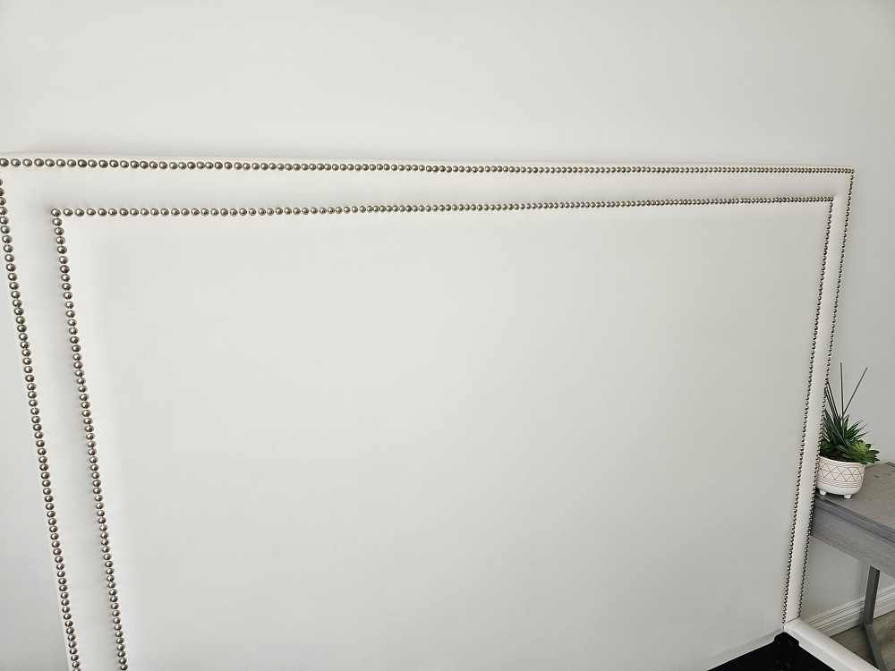 Queen Bed Frame with free Mattress (nail heads, faux leather) - photo 4